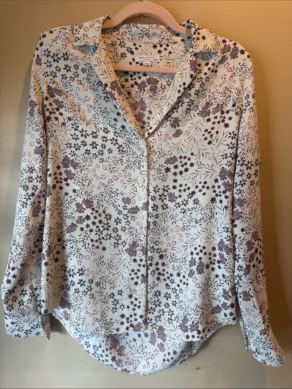 Equipment Floral Button-Down Silk Shirt in Ivory, Pink & Black